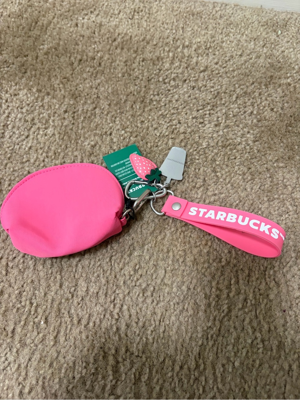 Starbucks Bright Pink Strawberry Charm Coin Pouch with Wrist Strap